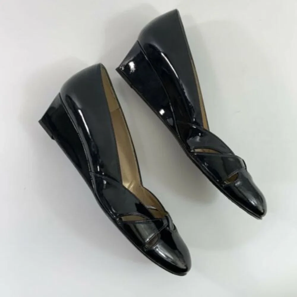 Stuart Weitzman Patent Leather Closed Toe Wedge Dark Green 6.5 - Picture 11 of 11